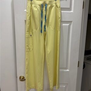 Figs Yellow Boot Cut Pants with Blue Drawstring